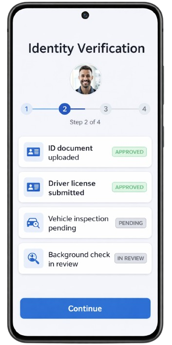Driver onboarding and verification screen